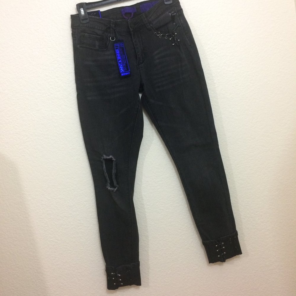 Indigo Rein Skinny Jeans Midrise Destroyed Black - Picture 2 of 15